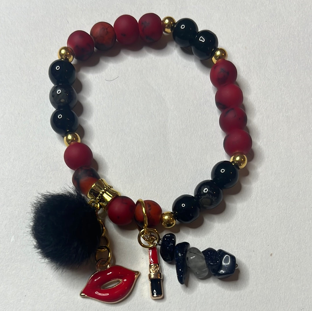 Red & Black Beaded Bracelet